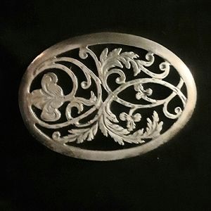 Vintage Sterling Silver Engraved Floral Filigree Pin Brooch